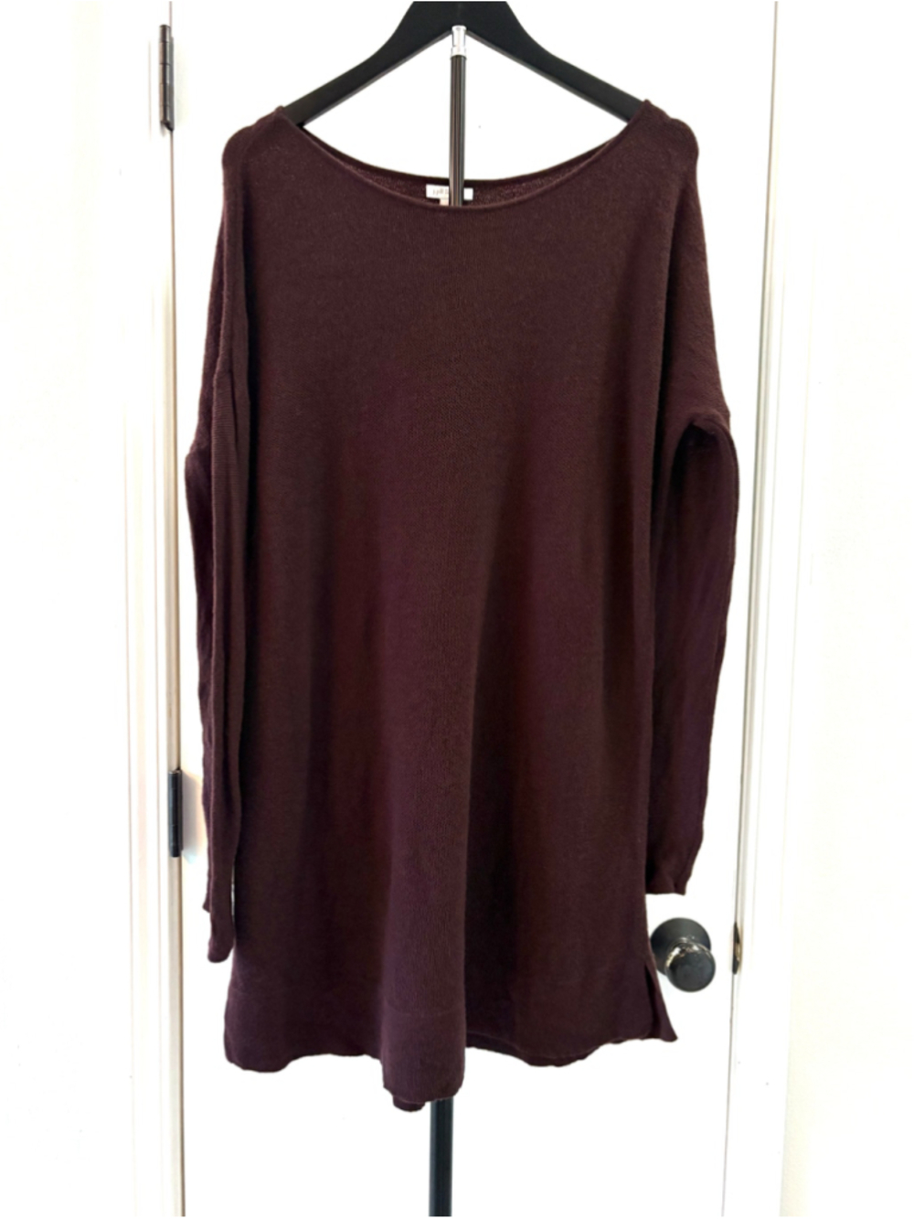 J.Jill 100% Extra Fine Merino Wool Longline Tunic Sweater Plum Burgundy Large L